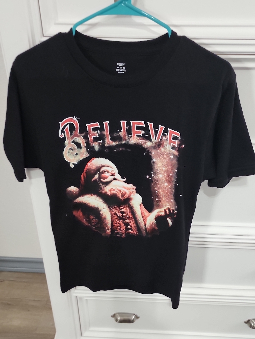 Holiday Time Black Kids' 'Believe' Santa Graphic Tee